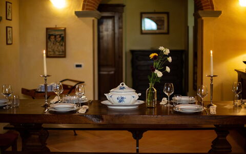 Villa degli Olivi: Room, Table, Interior Design, Furniture, House, Restaurant, Building, Architecture, Home, Dining Room