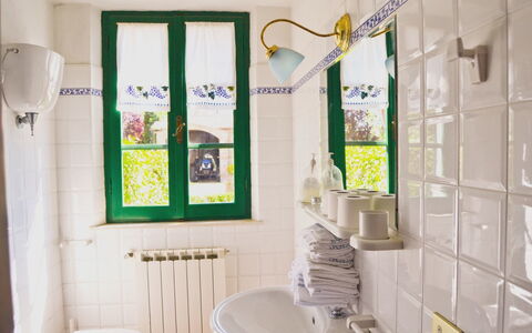 Villa Cantagallo: Bathroom, Room, Green, Property, Yellow, Interior Design, Wall, Home, Tile, House