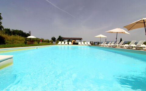 Podere Marcigliano: Water, Sky, Swimming Pool, Plant, Azure, Umbrella, Cloud, Rectangle, Tree, House
