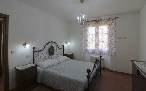 Podere Marcigliano: Furniture, Interior Design, Floor, Ceiling, Flooring, Lighting, Room, Light Fixture, Bedroom, Bed