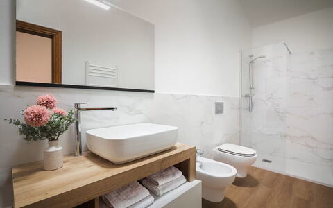 Villa Giare: Bathroom, Flooring, Interior Design, Plumbing Fixture, Wall, Floor, Bathroom Sink, Sink, Mirror, Tap