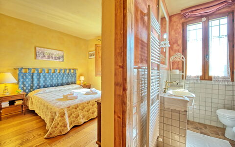 Casa Cipressi: Room, Property, Furniture, Bed, Bedroom, Yellow, Interior Design, Wall, Building, Real Estate