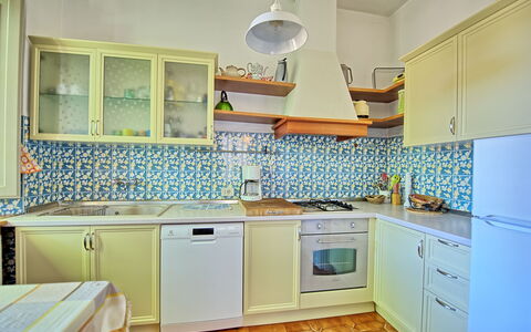 Casale Ambra: Room, Property, Cabinetry, Kitchen, Countertop, Furniture, Interior Design, Building, Yellow, Turquoise