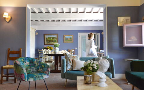 Villa Marginone: Table, Furniture, Picture Frame, Property, Plant, Azure, Decoration, Lighting, Building, Living Room