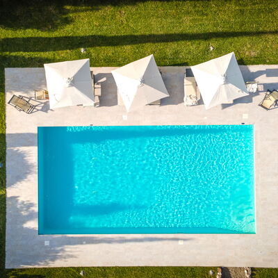 Villa Cassia: Green, Blue, Turquoise, Rectangle, Grass, Majorelle Blue, Textile, Plant, Swimming Pool, Art