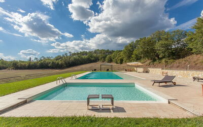 There is a swimming pool for adults and a swimming pool for children