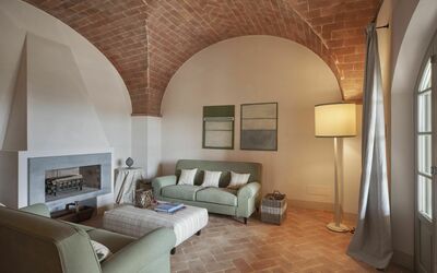 La Valle 1 Castelfalfi: Room, Property, Interior Design, Building, Ceiling, Living Room, Furniture, Architecture, Arch, Floor