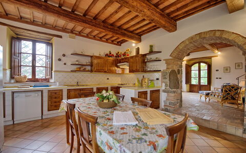 Villa Montalcino: Property, Room, Building, Ceiling, Interior Design, Beam, Furniture, House, Kitchen, Home