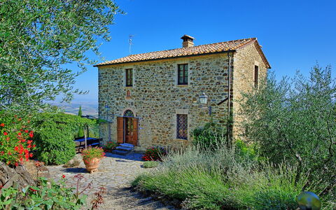 Villa Montalcino: Property, House, Blue, Cottage, Building, Real Estate, Farmhouse, Rural Area, Wall, Home