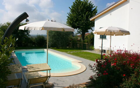 Casina Paradiso: Water, Plant, Cloud, Sky, Swimming Pool, Umbrella, Tree, Outdoor Furniture, Building, Chair